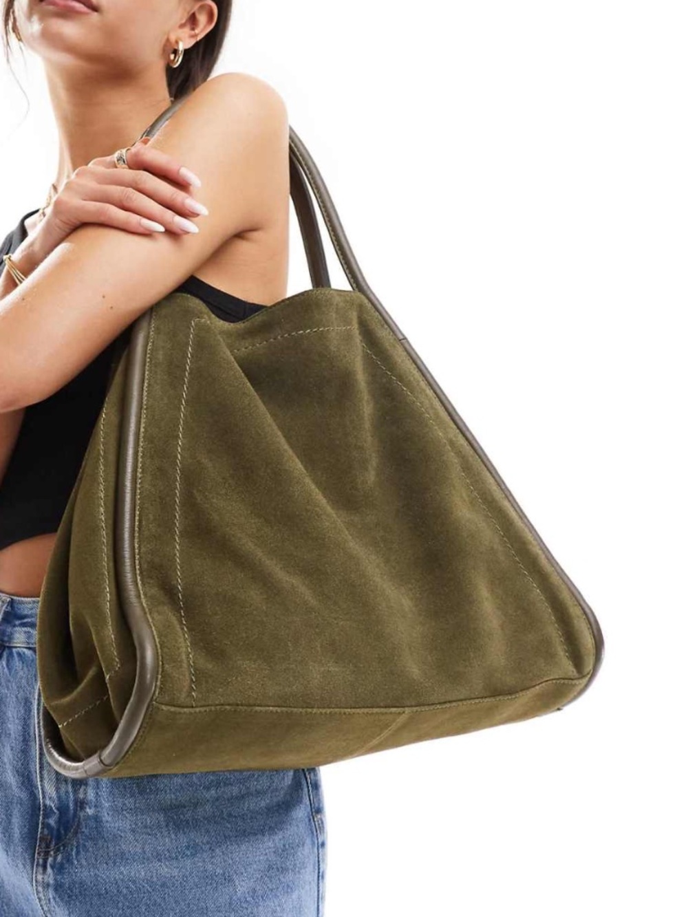 *pre-loved* ASOS DESIGN suede tubular tote bag in forest green